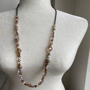 Ann Taylor Loft Faceted Glass Beads Autumn Earth Tones Sparkly Long